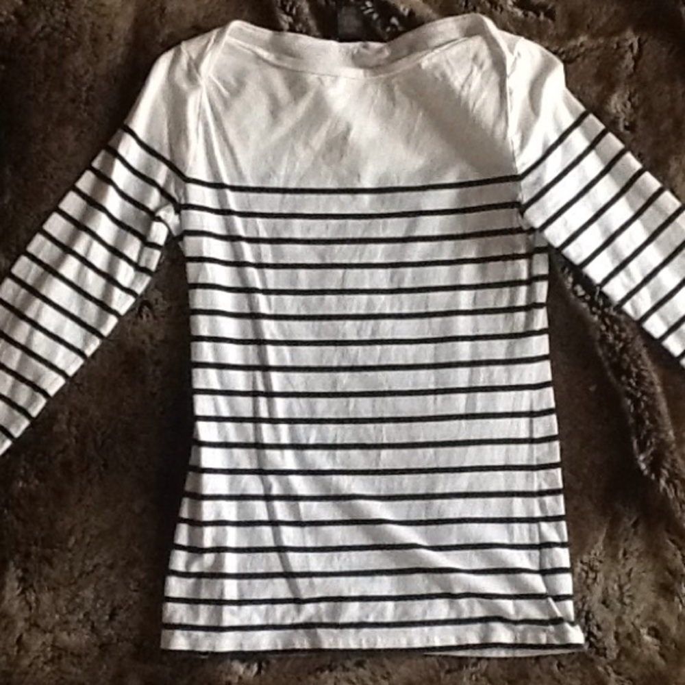 Ann Taylor White and navy striped shirt